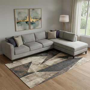 HomeRoots 9' X 12' Stylish Coffee and Beige Abstract Geometric Area Rug with UV Protection & Stain Resistance 705340