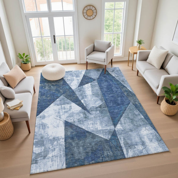 HomeRoots 8' X 10' Navy Blue & Ivory Abstract Geometric Area Rug – Washable, UV Protected, Durable for Homes 705345