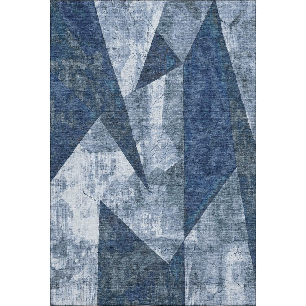 HomeRoots 9' x 12' Navy Blue and Ivory Abstract Geometric Area Rug - Washable, UV Protected, Pet Friendly Design 705346