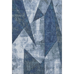 HomeRoots 9' x 12' Navy Blue and Ivory Abstract Geometric Area Rug - Washable, UV Protected, Pet Friendly Design 705346