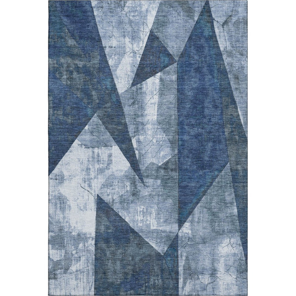 HomeRoots 9' x 12' Navy Blue and Ivory Abstract Geometric Area Rug - Washable, UV Protected, Pet Friendly Design 705346