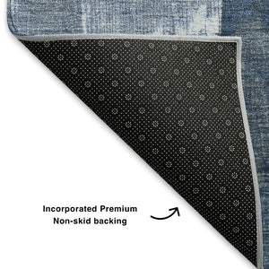 HomeRoots 9' x 12' Navy Blue and Ivory Abstract Geometric Area Rug - Washable, UV Protected, Pet Friendly Design 705346