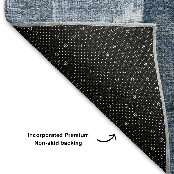 HomeRoots 9' x 12' Navy Blue and Ivory Abstract Geometric Area Rug - Washable, UV Protected, Pet Friendly Design 705346