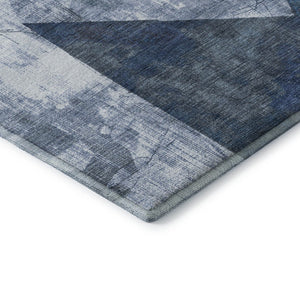 HomeRoots 9' x 12' Navy Blue and Ivory Abstract Geometric Area Rug - Washable, UV Protected, Pet Friendly Design 705346