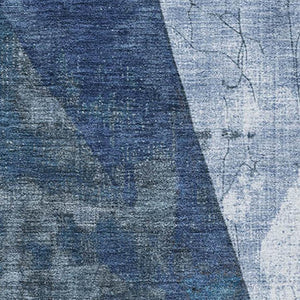 HomeRoots 9' x 12' Navy Blue and Ivory Abstract Geometric Area Rug - Washable, UV Protected, Pet Friendly Design 705346