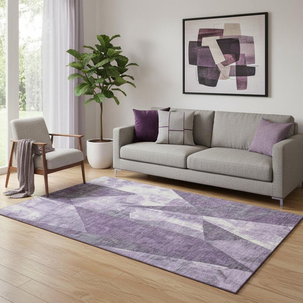 HomeRoots 5' X 8' Stylish Purple & Ivory Abstract Geometric Area Rug - Washable, UV Protected & Stain Resistant 705349