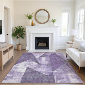 HomeRoots 5' X 8' Stylish Purple & Ivory Abstract Geometric Area Rug - Washable, UV Protected & Stain Resistant 705349