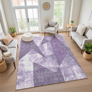 HomeRoots 5' X 8' Stylish Purple & Ivory Abstract Geometric Area Rug - Washable, UV Protected & Stain Resistant 705349