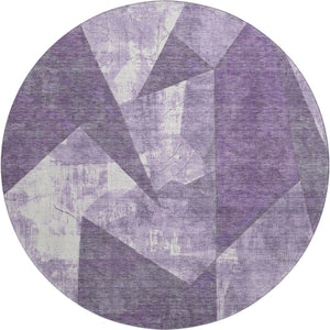 HomeRoots 8' Purple and Ivory Abstract Geometric Round Rug – Washable, UV Protected, Stain Resistant, Soft Comfort 705350
