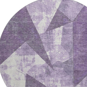 HomeRoots 8' Purple and Ivory Abstract Geometric Round Rug – Washable, UV Protected, Stain Resistant, Soft Comfort 705350