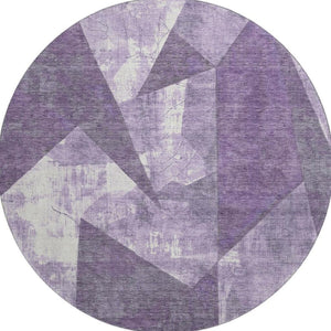 HomeRoots 8' Purple and Ivory Abstract Geometric Round Rug – Washable, UV Protected, Stain Resistant, Soft Comfort 705350