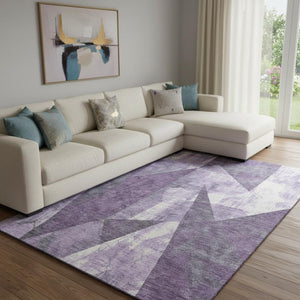 HomeRoots 8' X 10' Stylish Purple and Ivory Abstract Geometric Washable Area Rug with UV Protection & Durability 705351
