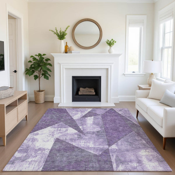 HomeRoots 8' X 10' Stylish Purple and Ivory Abstract Geometric Washable Area Rug with UV Protection & Durability 705351