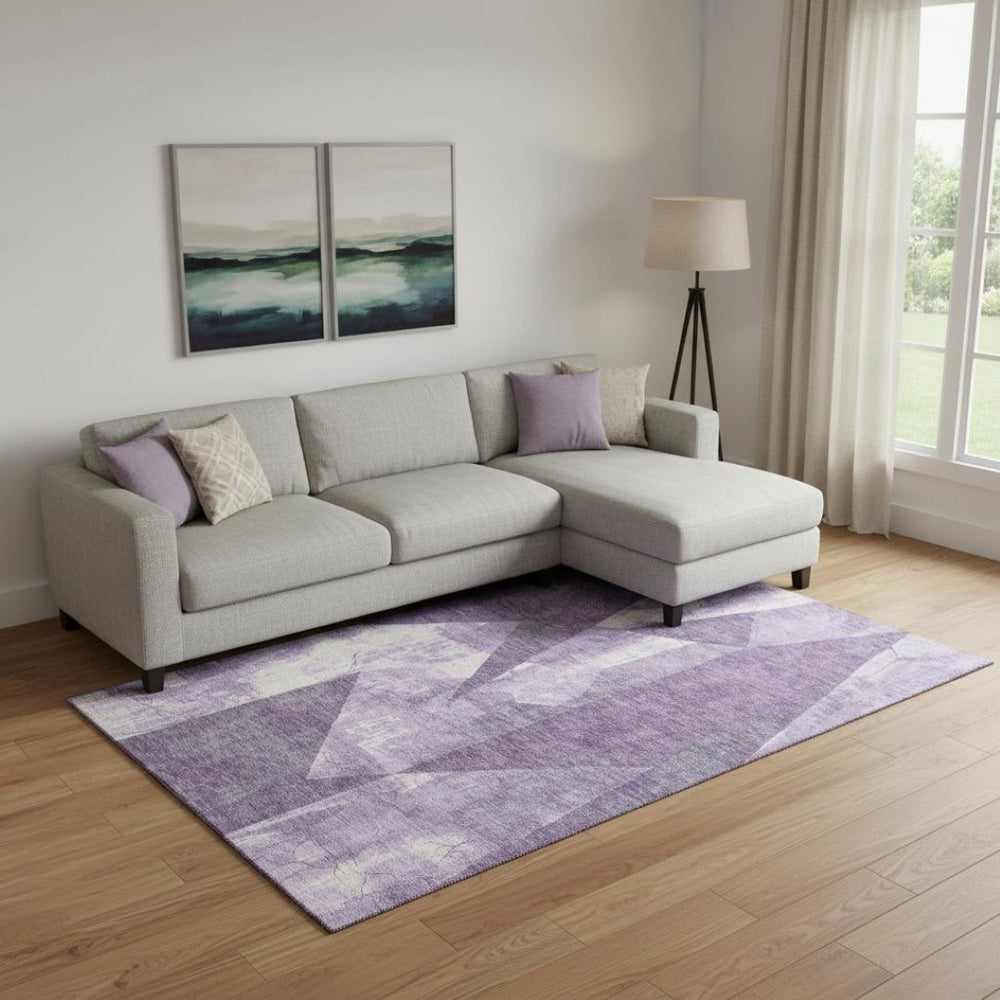 HomeRoots 9' X 12' Bold Purple and Ivory Abstract Geometric Area Rug – Washable, UV Protected, Stain Resistant 705352