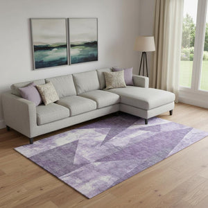 HomeRoots 10' X 14' Purple And Ivory Abstract Geometric Area Rug - Washable, UV Protected, Stylish & Durable! 705353