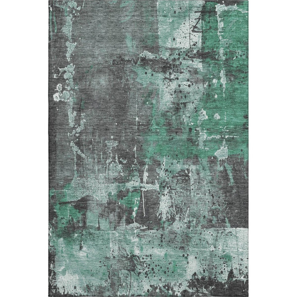 HomeRoots 5' Washable Abstract Area Rug in Green, Gray, and Ivory - UV Protected, Stain Resistant, Non-Slip 705355