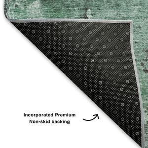 HomeRoots 5' Washable Abstract Area Rug in Green, Gray, and Ivory - UV Protected, Stain Resistant, Non-Slip 705355
