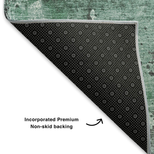 HomeRoots 5' Washable Abstract Area Rug in Green, Gray, and Ivory - UV Protected, Stain Resistant, Non-Slip 705355