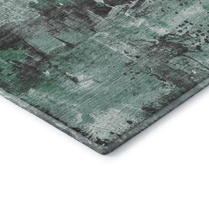 HomeRoots 5' Washable Abstract Area Rug in Green, Gray, and Ivory - UV Protected, Stain Resistant, Non-Slip 705355