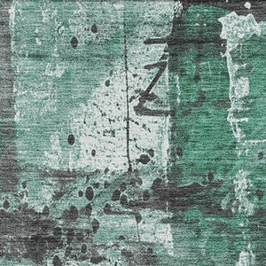 HomeRoots 5' Washable Abstract Area Rug in Green, Gray, and Ivory - UV Protected, Stain Resistant, Non-Slip 705355