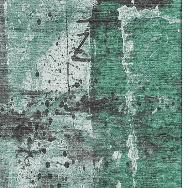 HomeRoots 5' Washable Abstract Area Rug in Green, Gray, and Ivory - UV Protected, Stain Resistant, Non-Slip 705355