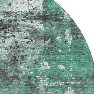 HomeRoots 8' Stylish Green Gray Ivory Abstract Washable Round Rug with UV Protection for Modern Spaces 705356