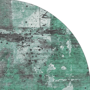 HomeRoots 8' Stylish Green Gray Ivory Abstract Washable Round Rug with UV Protection for Modern Spaces 705356