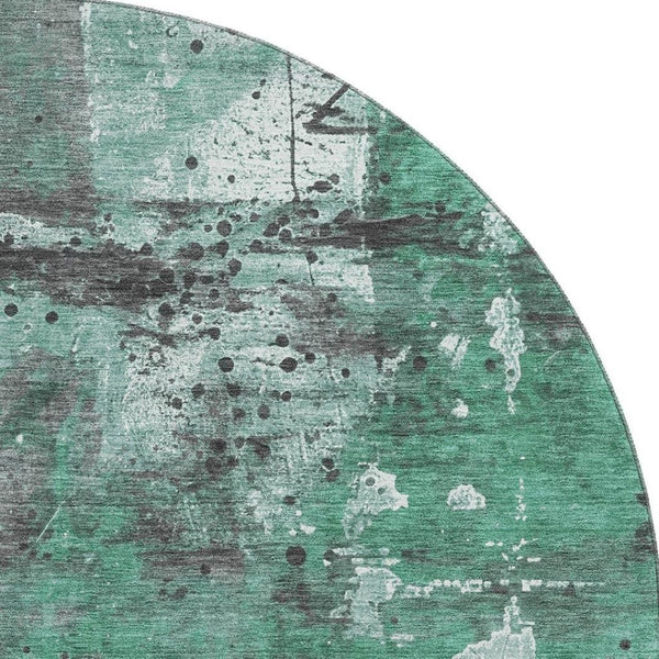 HomeRoots 8' Stylish Green Gray Ivory Abstract Washable Round Rug with UV Protection for Modern Spaces 705356