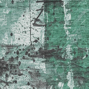 HomeRoots 8' X 10' Washable Abstract Area Rug in Green, Gray & Ivory - UV Protection for High-Traffic Areas 705357