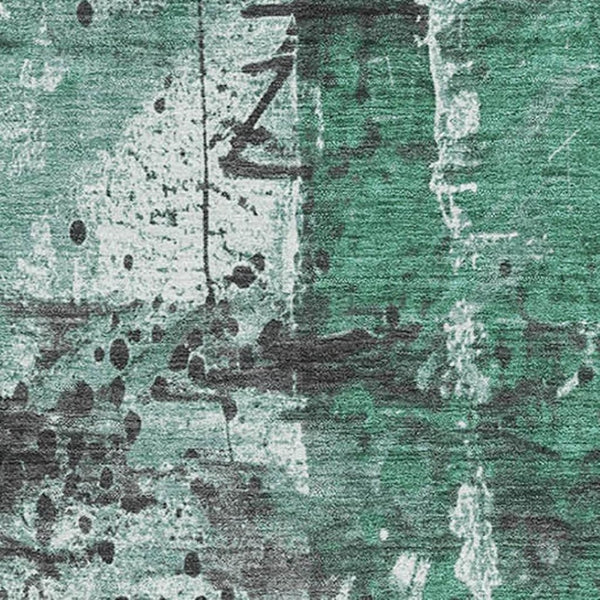 HomeRoots 8' X 10' Washable Abstract Area Rug in Green, Gray & Ivory - UV Protection for High-Traffic Areas 705357