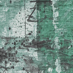 HomeRoots 9' X 12' Abstract Area Rug in Green, Gray & Ivory - Washable, UV-Protected, Stain-Resistant Design! 705358