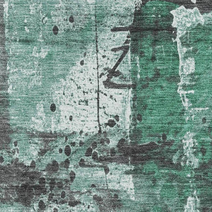 HomeRoots 10' X 14' Modern Abstract Washable Area Rug in Green, Gray & Ivory - UV Protected & Durable Design 705359