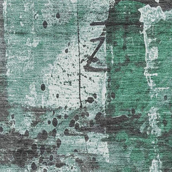 HomeRoots 10' X 14' Modern Abstract Washable Area Rug in Green, Gray & Ivory - UV Protected & Durable Design 705359
