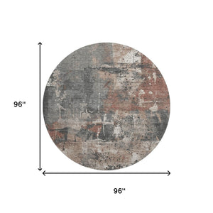 HomeRoots 8' Washable Round Rug in Rust Gray and Ivory - UV Protected, Stain Resistant, Ideal for Family Spaces 705362