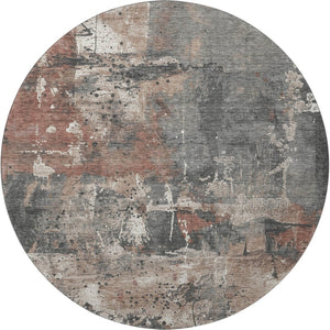 HomeRoots 8' Washable Round Rug in Rust Gray and Ivory - UV Protected, Stain Resistant, Ideal for Family Spaces 705362