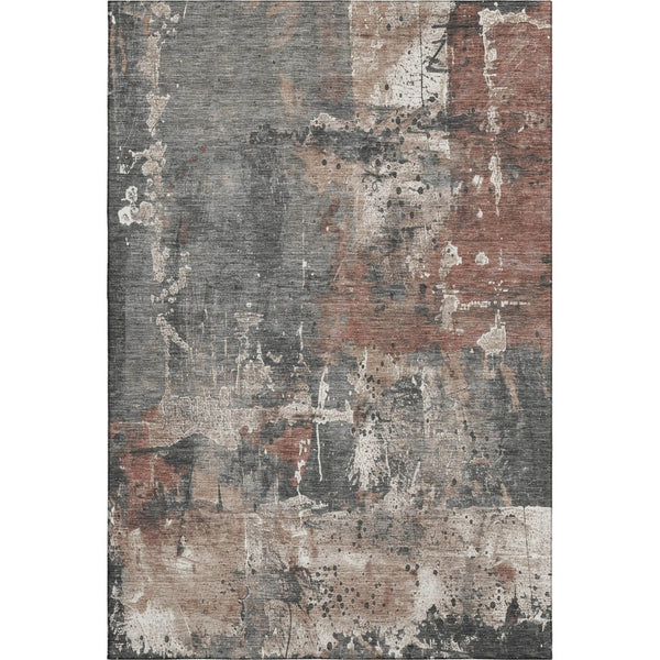 HomeRoots 8' X 10' Modern Abstract Washable Area Rug in Rust, Gray & Ivory - UV Protected & Easy Care! 705363