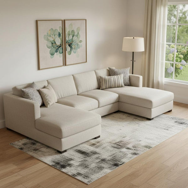 HomeRoots 9' X 12' Modern Rust Gray Ivory Abstract Washable Area Rug with UV Protection for High-Traffic Areas 705364