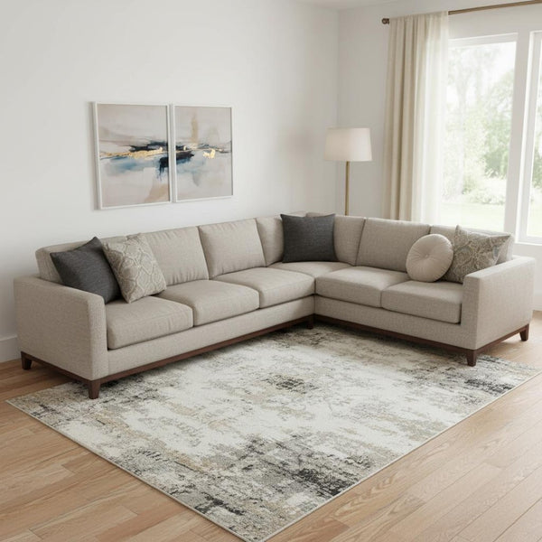 HomeRoots 10' X 14' Modern Abstract Rust Gray Ivory Area Rug - Washable, UV Protected, Durable Design for Homes 705365
