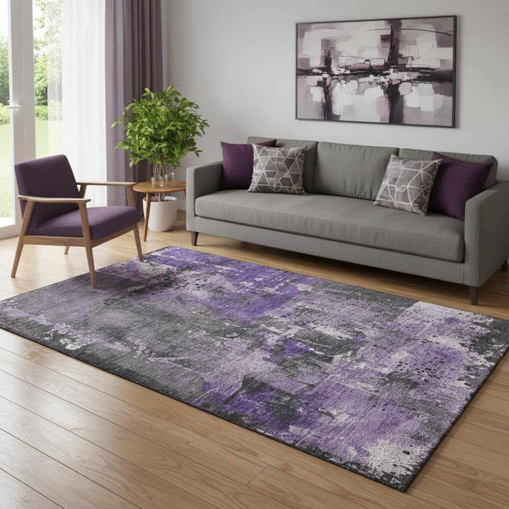 HomeRoots 5' X 8' Abstract Washable Area Rug in Purple, Gray & Ivory – Durable, UV-Protected & Stylish Decor 705367