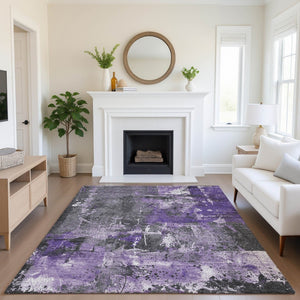 HomeRoots 5' X 8' Abstract Washable Area Rug in Purple, Gray & Ivory – Durable, UV-Protected & Stylish Decor 705367