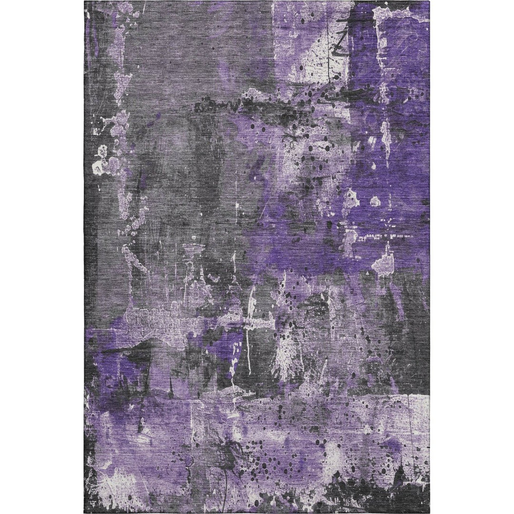 HomeRoots 5' X 8' Abstract Washable Area Rug in Purple, Gray & Ivory – Durable, UV-Protected & Stylish Decor 705367