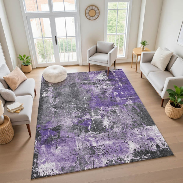 HomeRoots 5' X 8' Abstract Washable Area Rug in Purple, Gray & Ivory – Durable, UV-Protected & Stylish Decor 705367