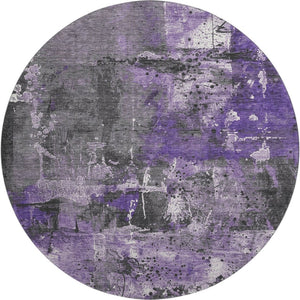 HomeRoots 8' Abstract Round Rug in Purple, Gray & Ivory - Washable, UV-Protected, Non-Slip for Modern Spaces 705368