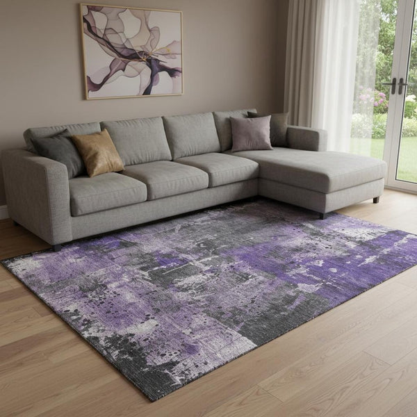 HomeRoots 8' X 10' Vibrant Purple, Gray & Ivory Abstract Washable Area Rug with UV Protection for Stylish Spaces 705369