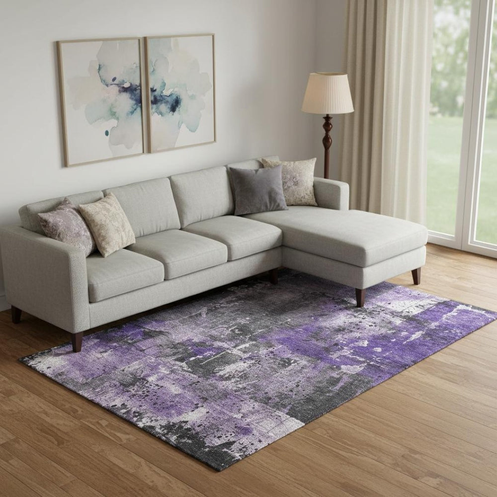 HomeRoots 9' X 12' Stylish Purple Gray Ivory Abstract Washable Area Rug with Stain and UV Protection Features 705370