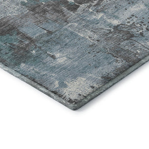 HomeRoots 8' Teal Gray and Ivory Abstract Round Rug – Durable, Washable, UV-Protected for Stylish Spaces 705374