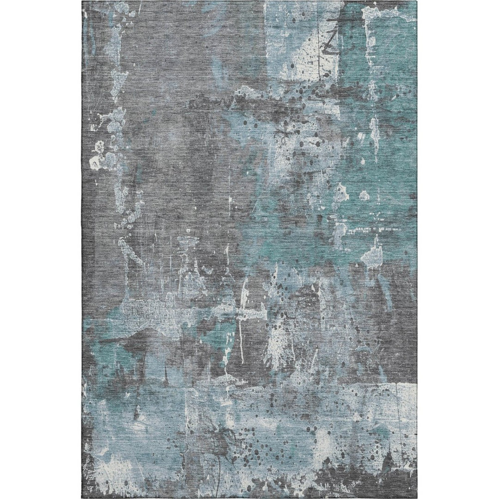 HomeRoots 9' X 12' Teal Gray Ivory Abstract Washable Area Rug - Durable, UV Protected, and Stylish for Homes 705376