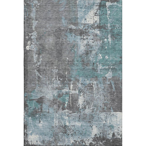 HomeRoots 9' X 12' Teal Gray Ivory Abstract Washable Area Rug - Durable, UV Protected, and Stylish for Homes 705376