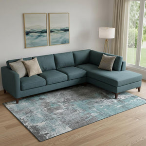 HomeRoots 10' X 14' Teal Gray & Ivory Abstract Area Rug - Washable, Stain-Resistant, UV Protected for Durability! 705377