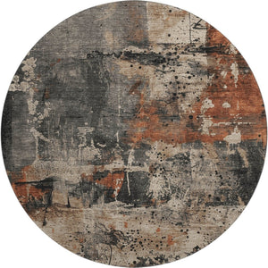 HomeRoots 8' Taupe Gray and Beige Washable Round Rug with UV Protection - Stylish, Durable, Non-Slip Design! 705380